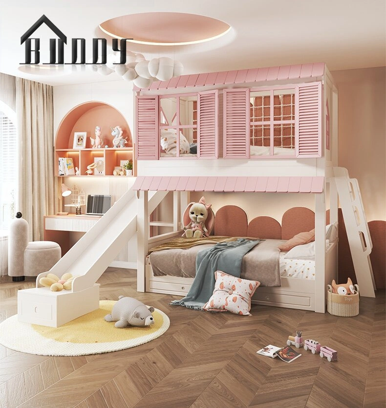 Los niños Cama Princesa Rosa moderno Niños Camas literas triples las niñas dormitorio muebles de madera