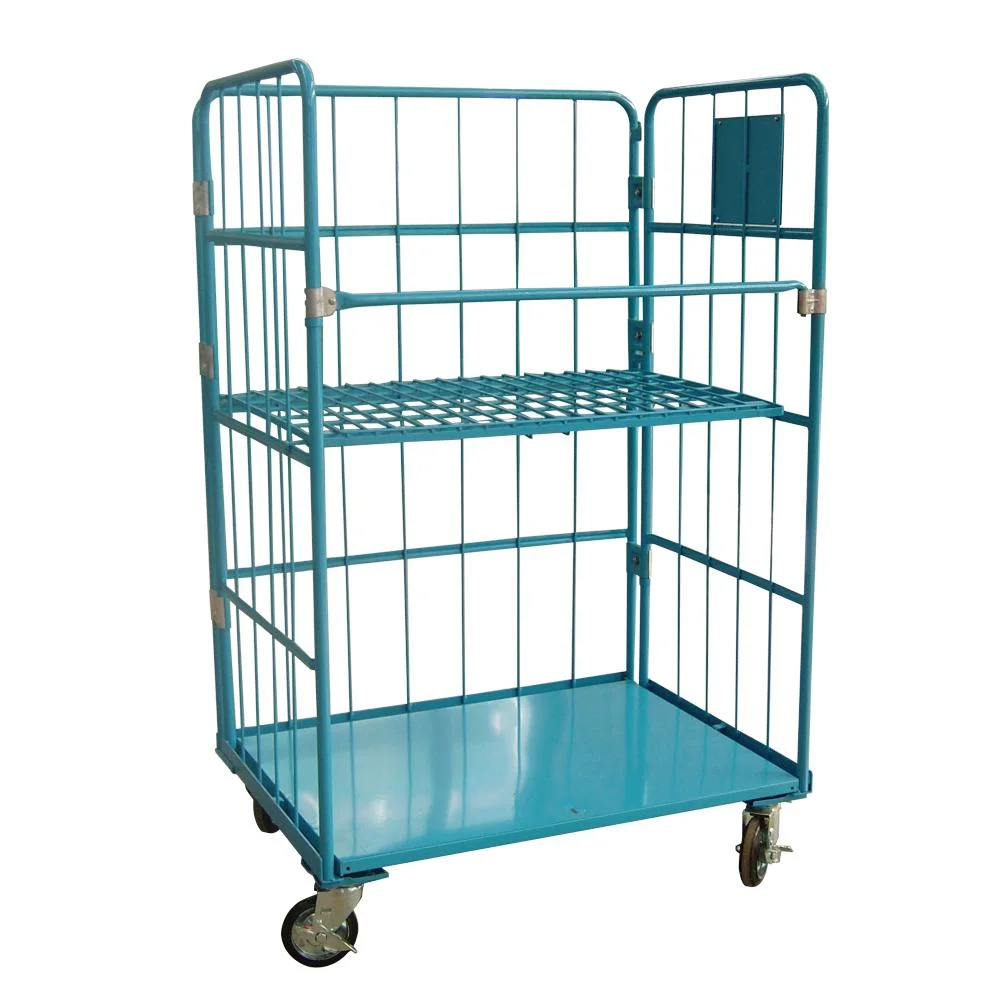 Galvanized Powder Coated Foldable Rolling Shopping Carts with Four Wheels Roll Container