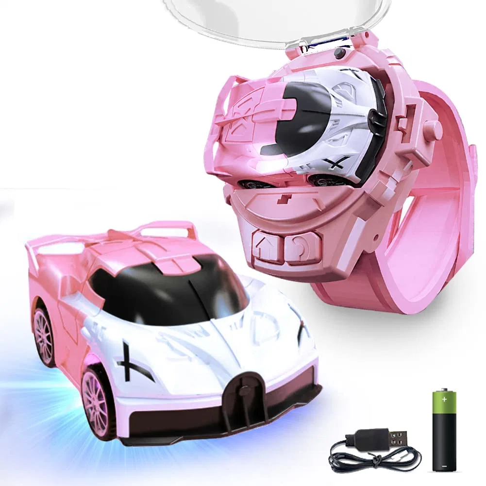 2.4GHz Mini Carro de Controle Remoto de Longa Distância para Crianças com Carregamento USB em Formato de Relógio, Brinquedo de Carro RC em Desenho Animado.