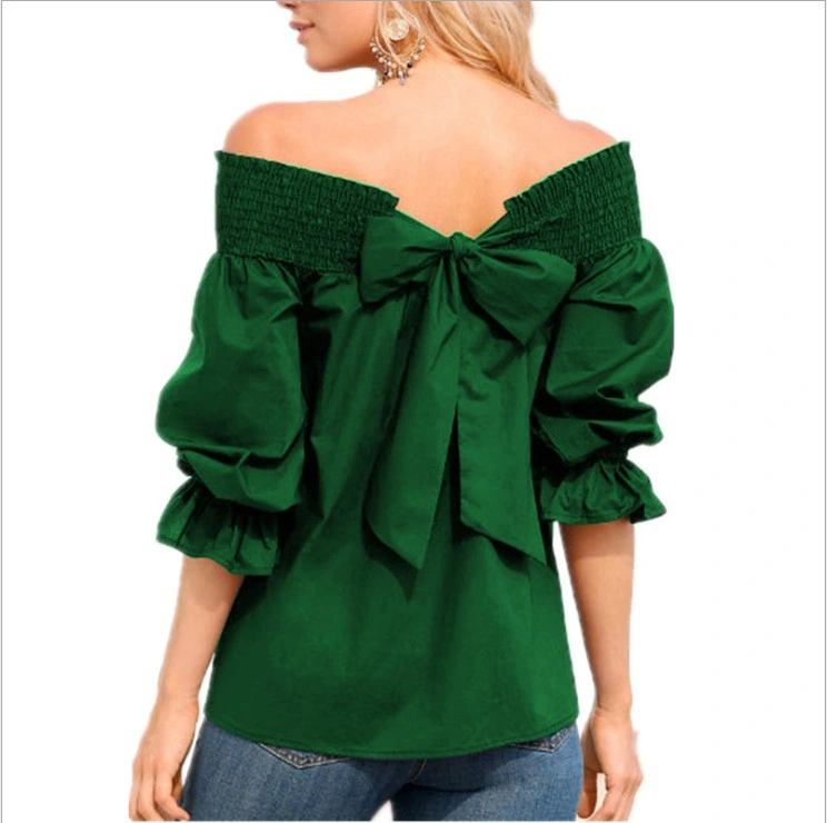 Sexy Long Sleeve Women's Crop Top Big Bow Top One Shoulder Blouse