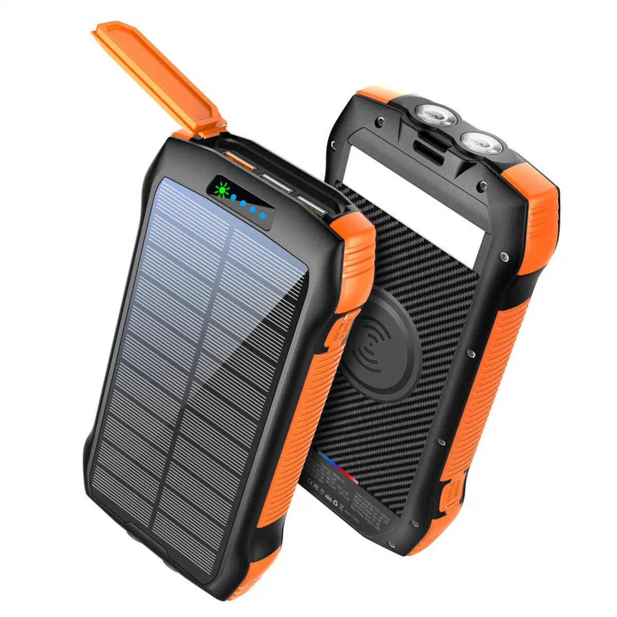 F33W Qi Fast Wireless Charger Pd 20W Solar Power Bank Ultra-Bright Flashlight Outdoor Portable