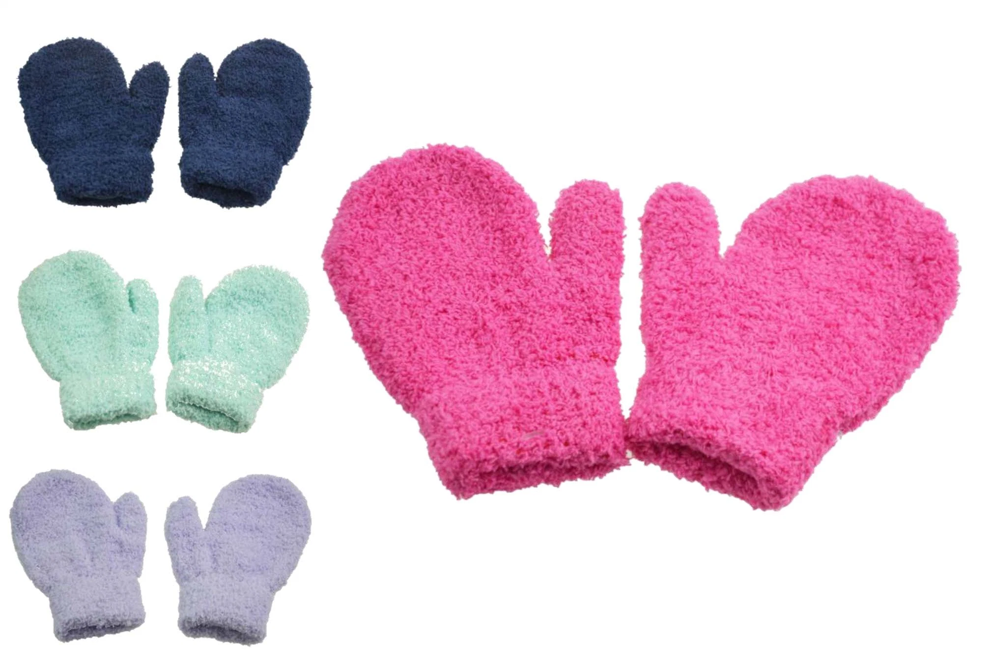 Plain Color Soft Fleece Yarns Colorful Baby Gloves Knitted Mittens