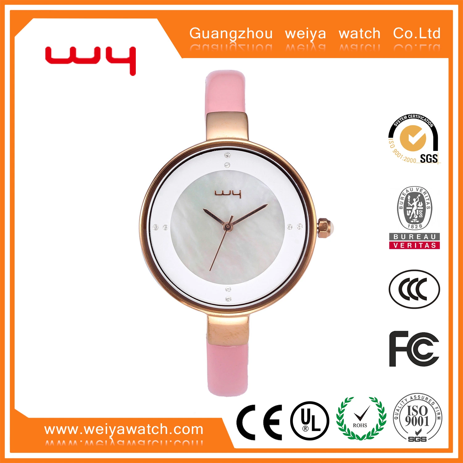 Fashion Wholesale High Quality Leather Strap Lady Quartz Watch (WY-002)