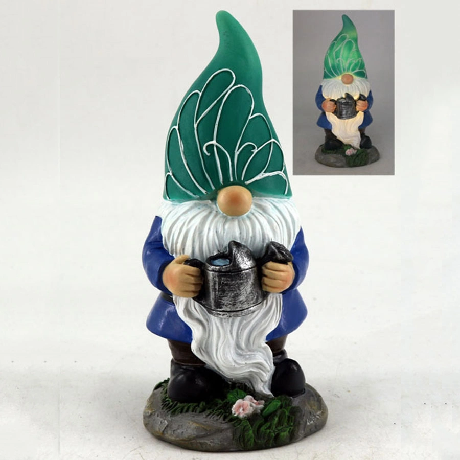 Customized Outdoor Resin Garden Gnome Statue Figurine with Solar LED Light Polyresin Gnome Figurine for Patio Yard Lawn