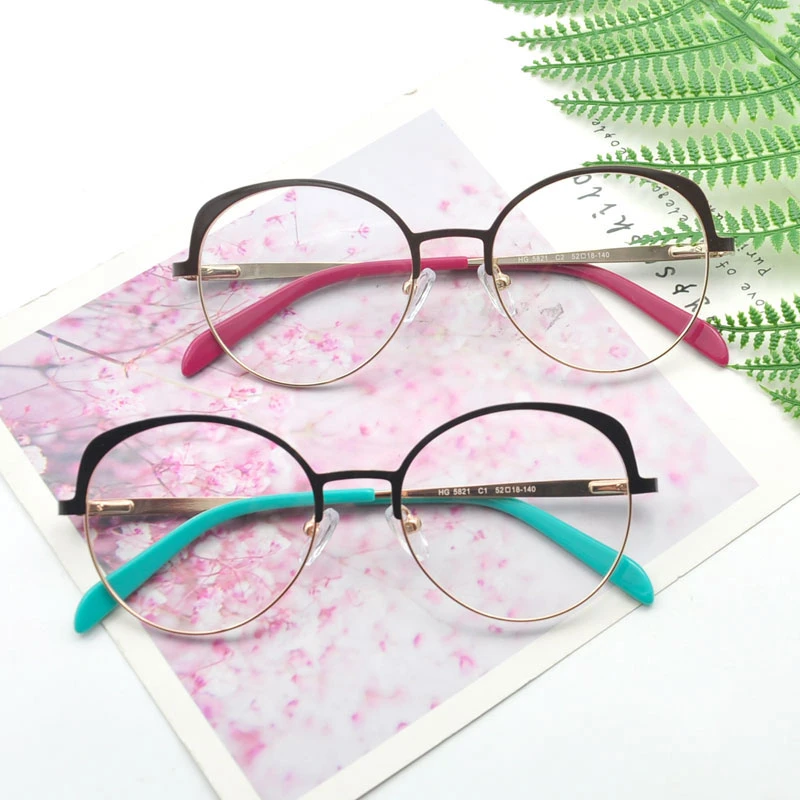 Fashion Classic Glasses Round Frame Glasses for Women Metal Frame Multicolored Mirror Foot