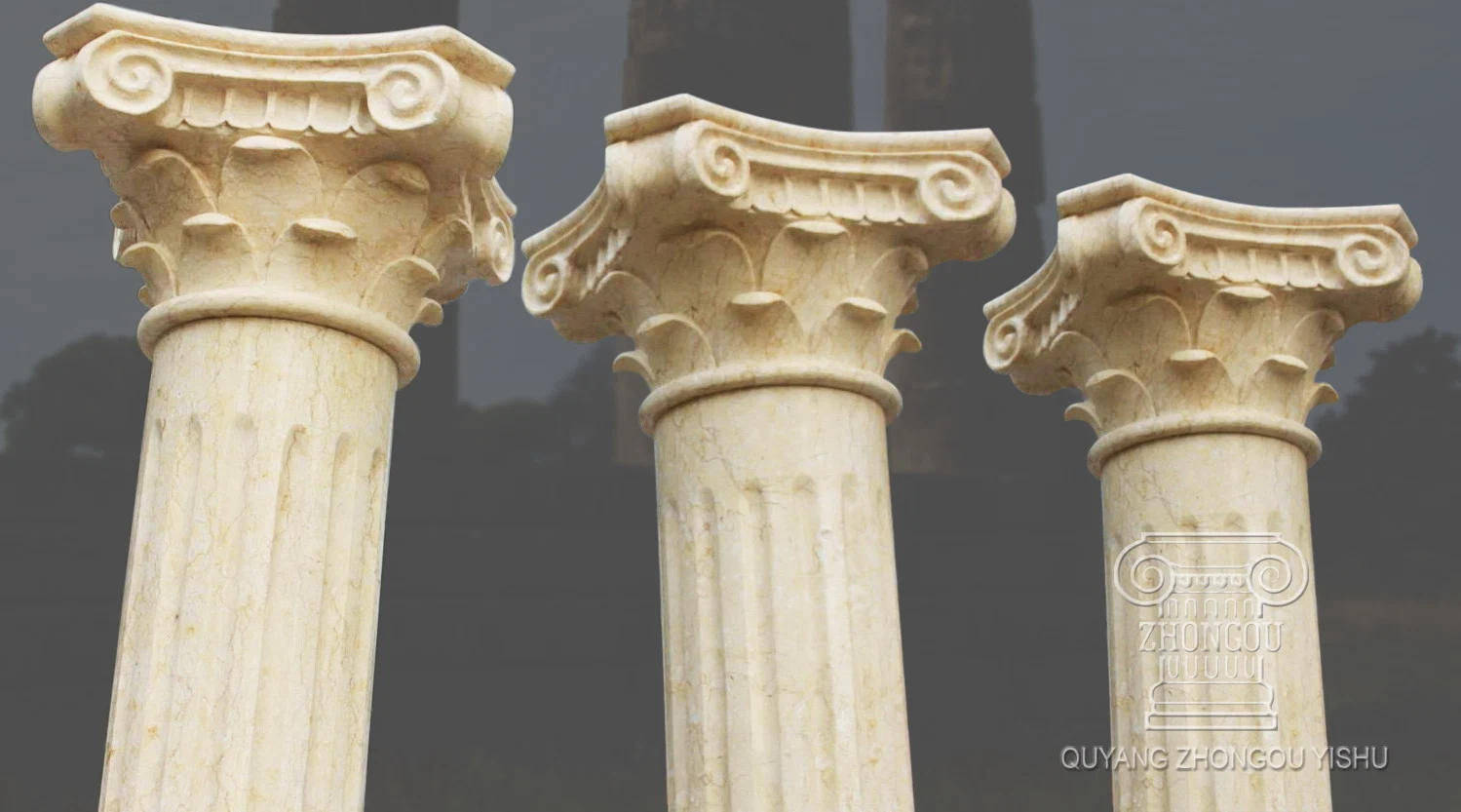 Egypt Beige Marble Column with Simple Desgn Style