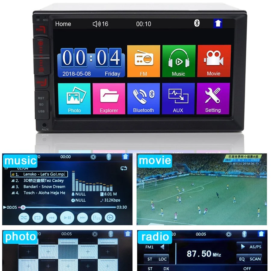 Auto-rádio com leitor de música para automóvel Universal Two DIN MP4/MP5