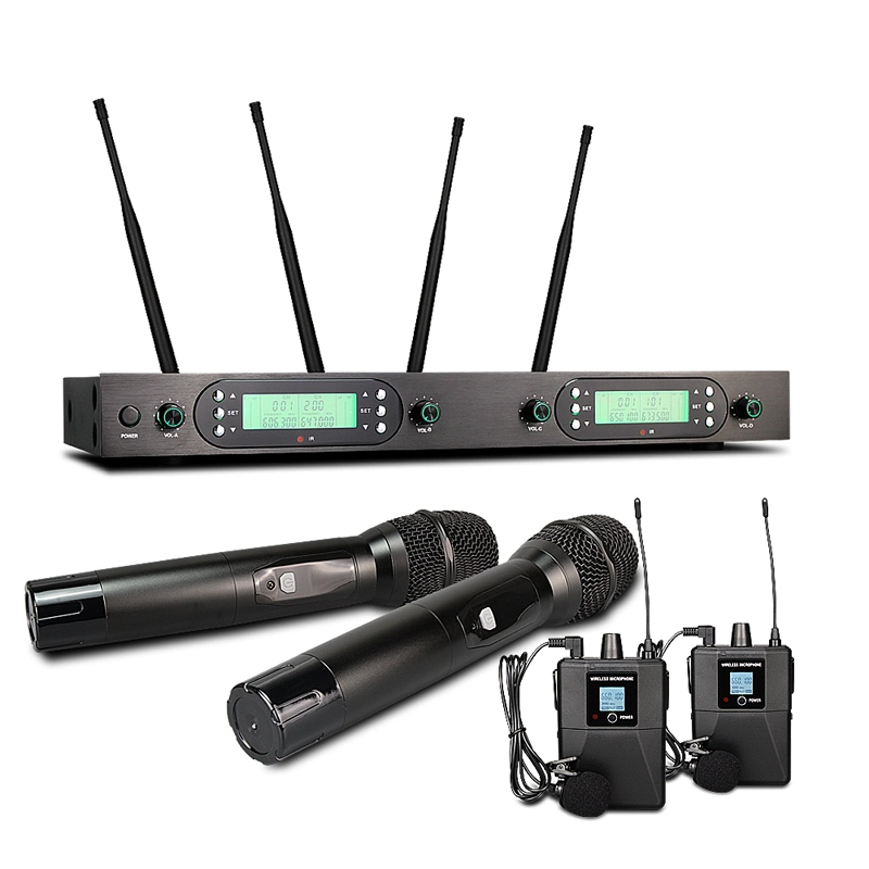 2020 Frequency Selectable Long Range Lapel 4 Channels Wireless Microphone