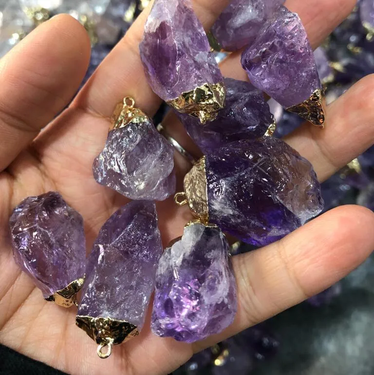 Wholesale/Supplier Natural Amethyst Rose Quartz White Crystal Natural Stone Female Pendant DIY Jewelry Necklace Earrings Semi-Finished Pendant Products