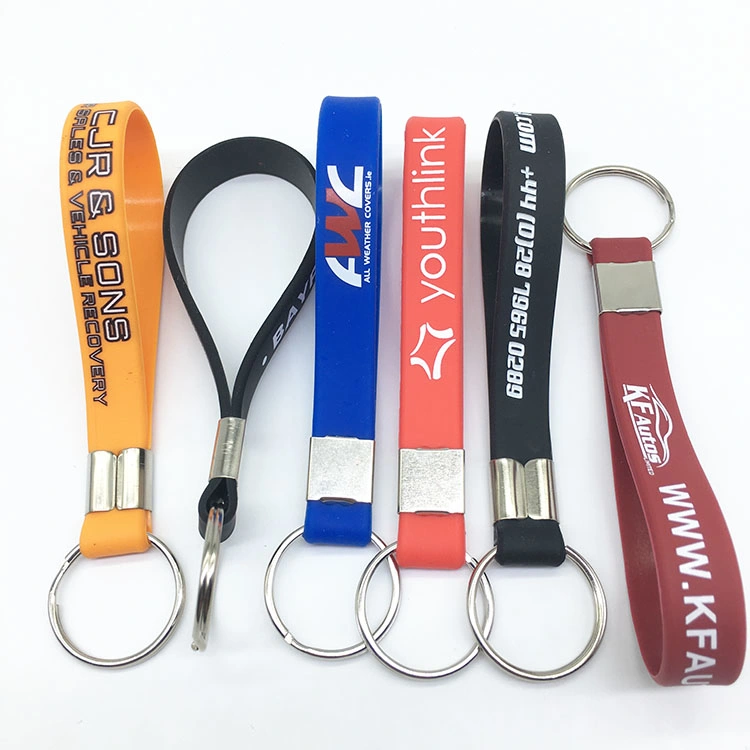 Hot Sale Cheap Custom Logo Silicone Wristband & Bracelet Key Ring for Company Activity Gift PVC Rubber Silicone Keychain