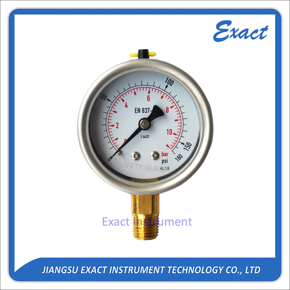 Stoßfest-Hochleistungs-Manometer-Edelstahlgehäuse mit Messing-Anschluss-Flüssigkeit gefüllt