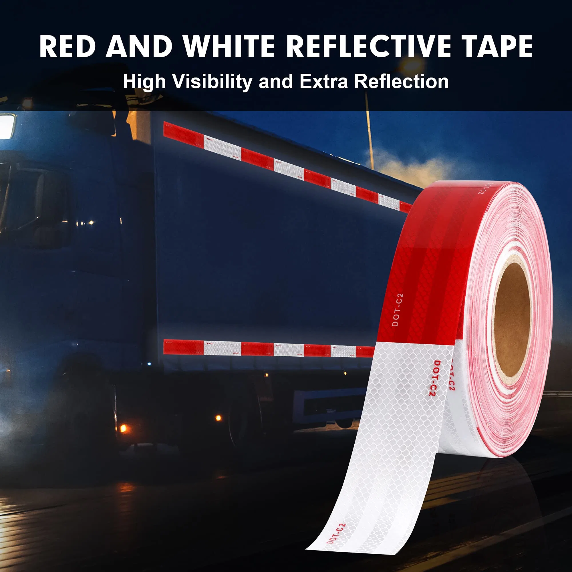 Reflective Safety Tape DOT-C2 Waterproof Red and White Adhesive Conspicuity Tape for Trailer, Outdoor, Cars, Trucks