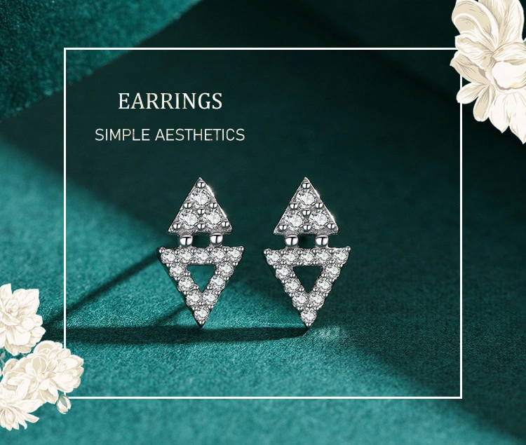 Personalizado Nuevo Arrival Triangle Shape Rhodium Plated 925 Sterling Silver Pendientes