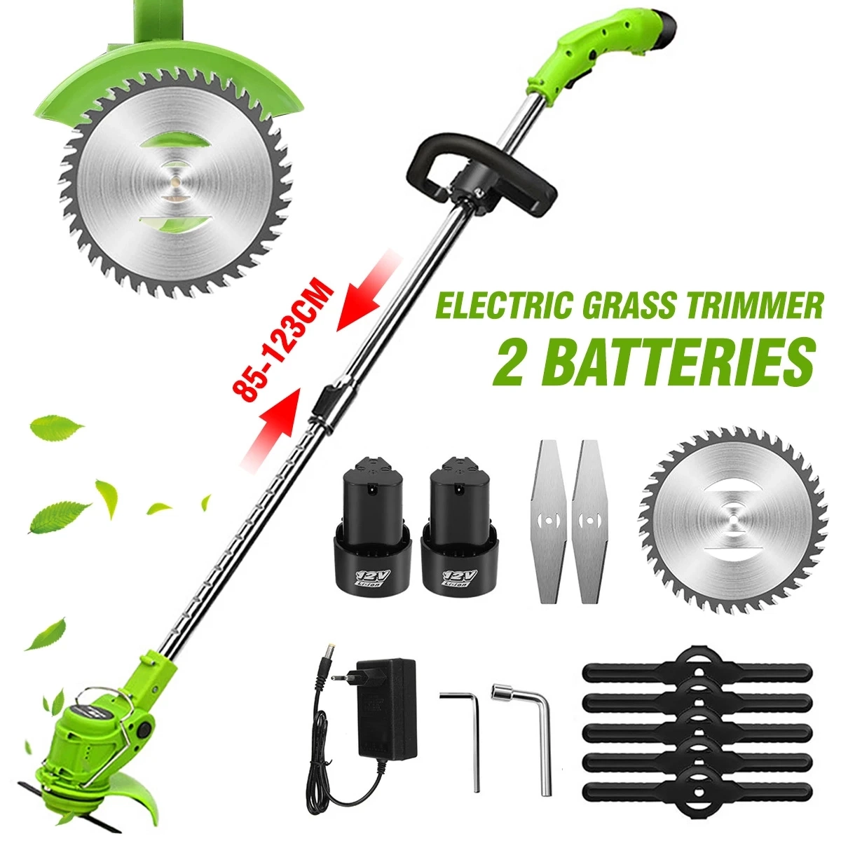 1280W Electric Grass Trimmer Cordless Lawn Mower Hedge Trimmer Adjustable Handheld Garden Power Pruning Machine with 12V Battery