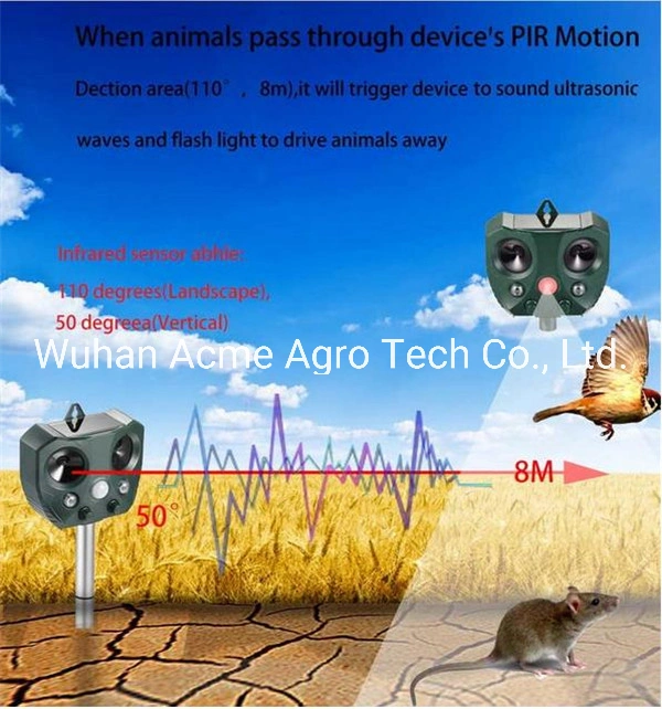 5-Speed Frequency Adjustment Solar Ultrasound Speaker Snake Mouse Dog Bird Repeller with PIR Motion