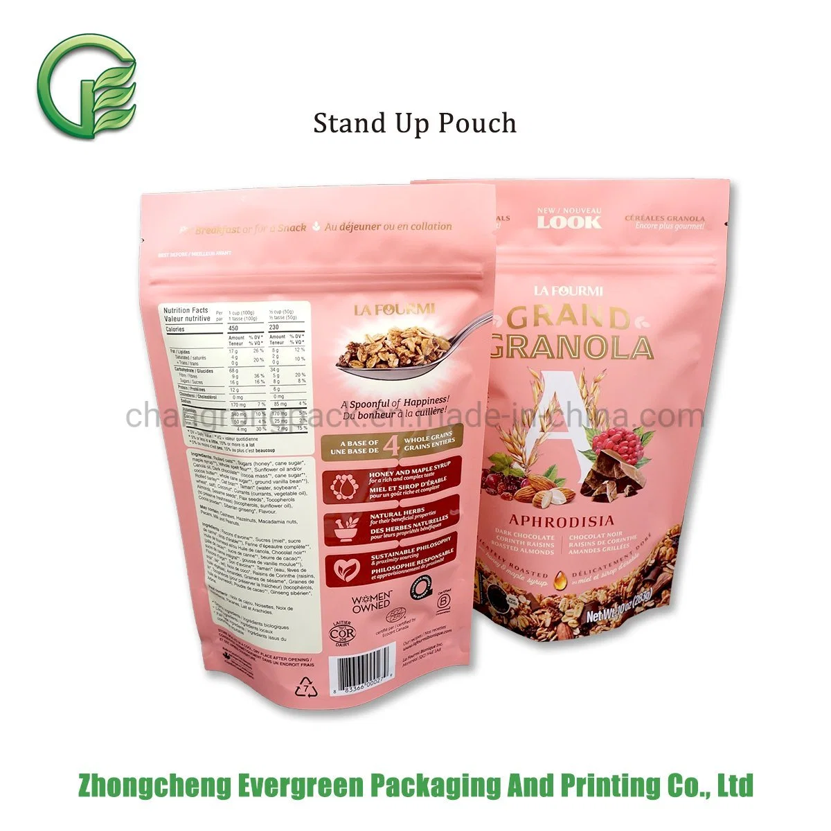 Granola Packaging Plastic Doypack Zipper Pouch Cereal Grain Stand up Bags