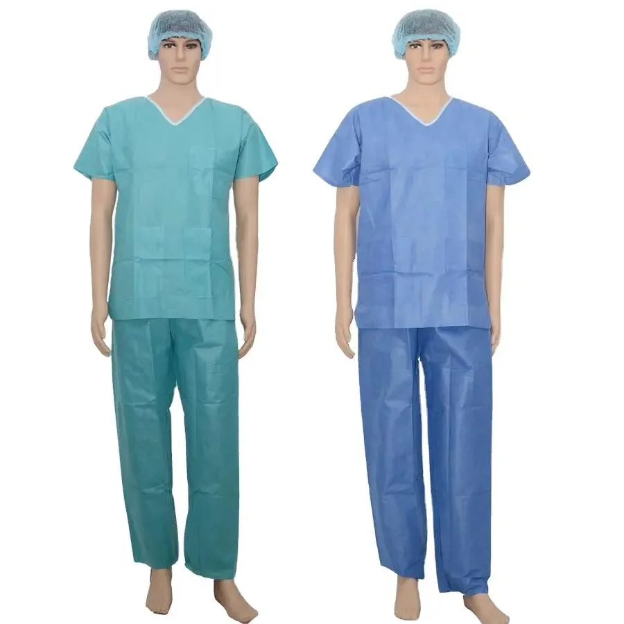 Traje de laboratorio mayorista traje de enfermera exfoliante desechable no tejido PP Traje de enfermera de la enfermera del paciente Traje desechable