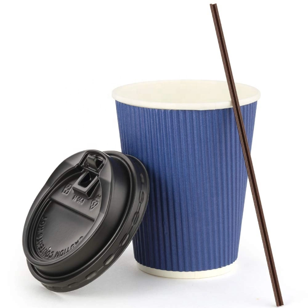 Custom Logo Printed Takeaway 12 Oz Midnight Blue Ripple Wall Paper Coffee Cup - 500 Count Box