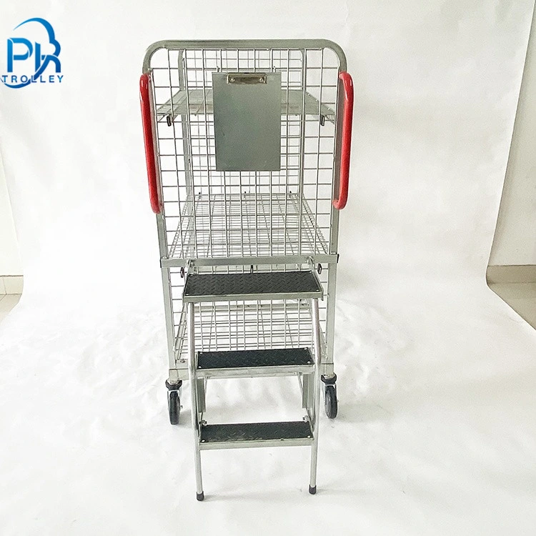 Warehouse Logistics Multi-Tier Order Picking Trolley with Steps and Ladder