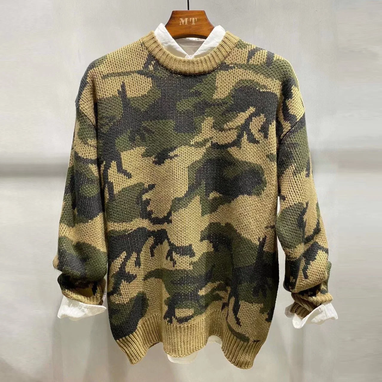 Los hombres Camiseta camuflaje calidez espesar moda Sudadera Crewneck retroceder