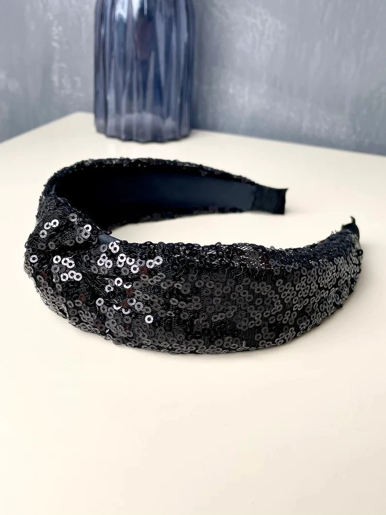 Shiny Sequins Headband, Knotted Headband, Women Prom Party Hair Hoop, Vintage Hair Accessory, Unique Headband, Boho Headband, Gift