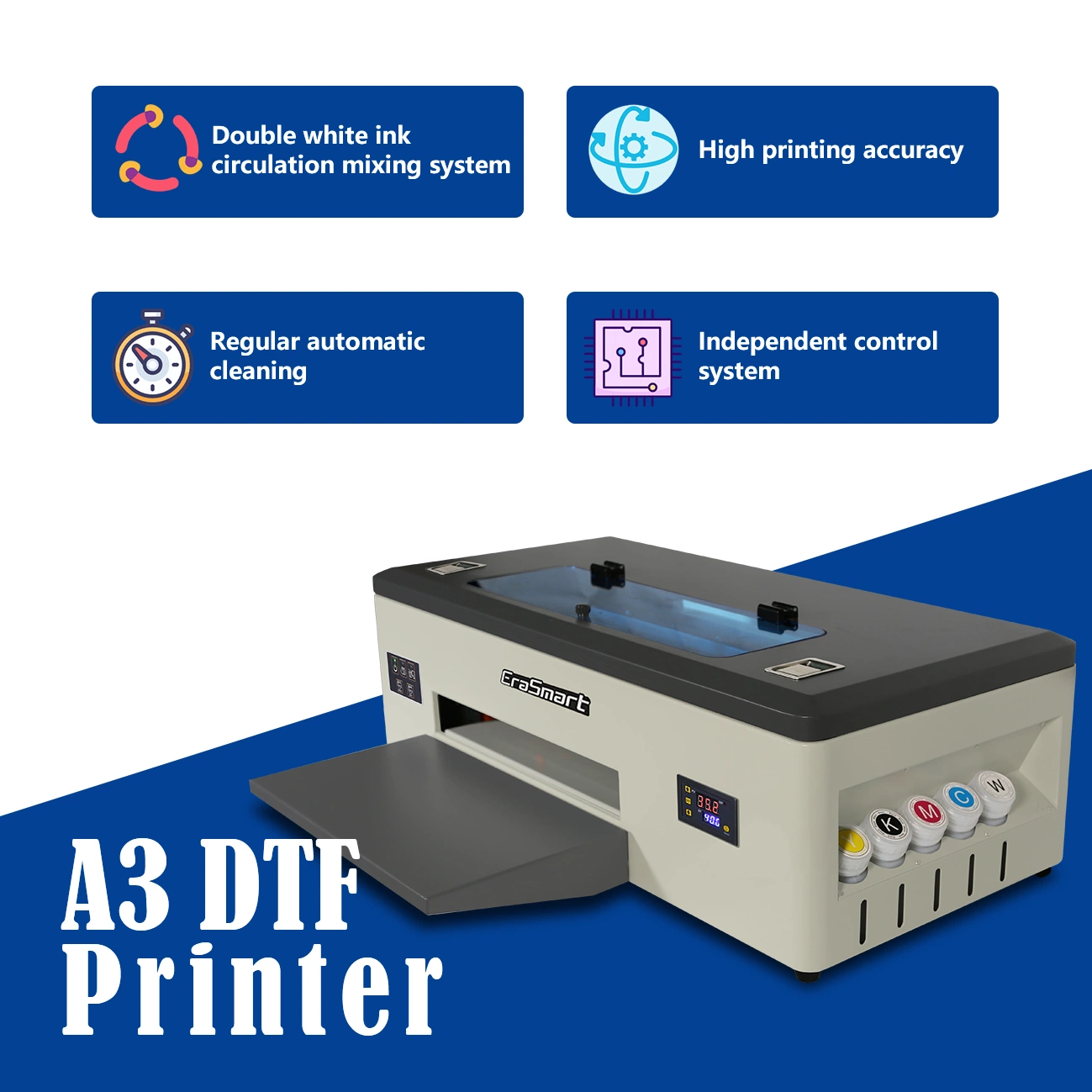 Erasmart A3 Impresora Dtf Printer for Epson L1800 1390 Head Dtf Printer Directly to Film Heat Transfers for Clothing T Shirt Printing Machine