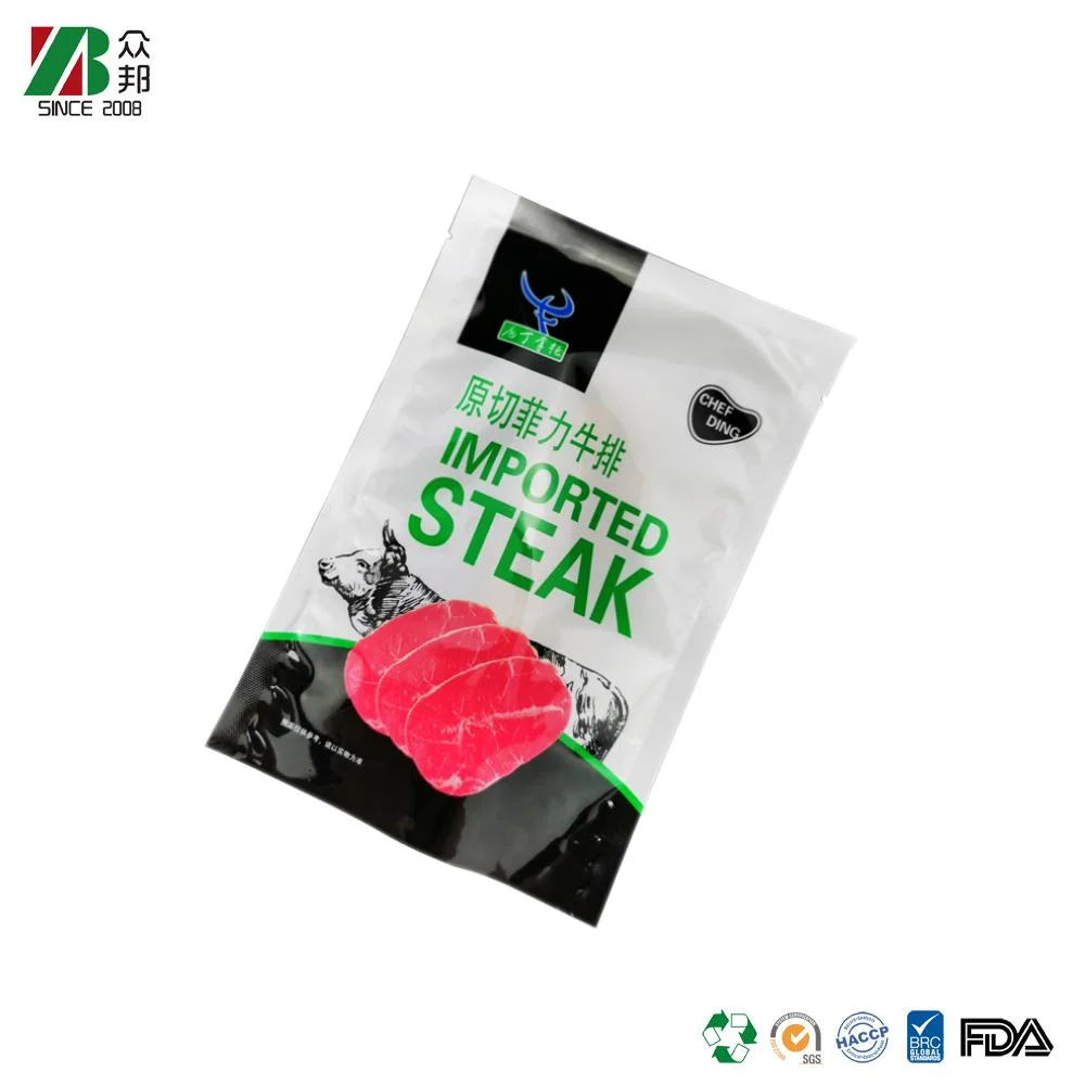 Sachet alimentaire en plastique sur mesure pour fruits de mer congelés, sac en aluminium pour viande de bœuf, emballage de steak.