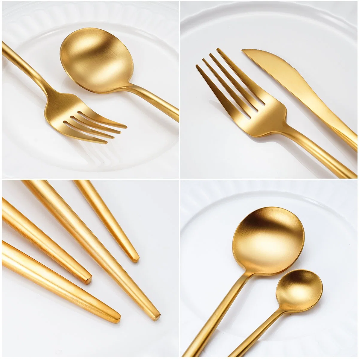 Luxury 4 PCS Metal Silverware Portugal Gold Black Flatware Thick 18/10 Stainless Steel Dinner Fork Knife Spoon Cutlery Set