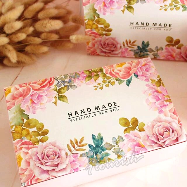 Luxury Fancy Art Paper Romantic Blossom Flower Printed Take Away Cupcake Bakery Cookie Packaging Paper Box