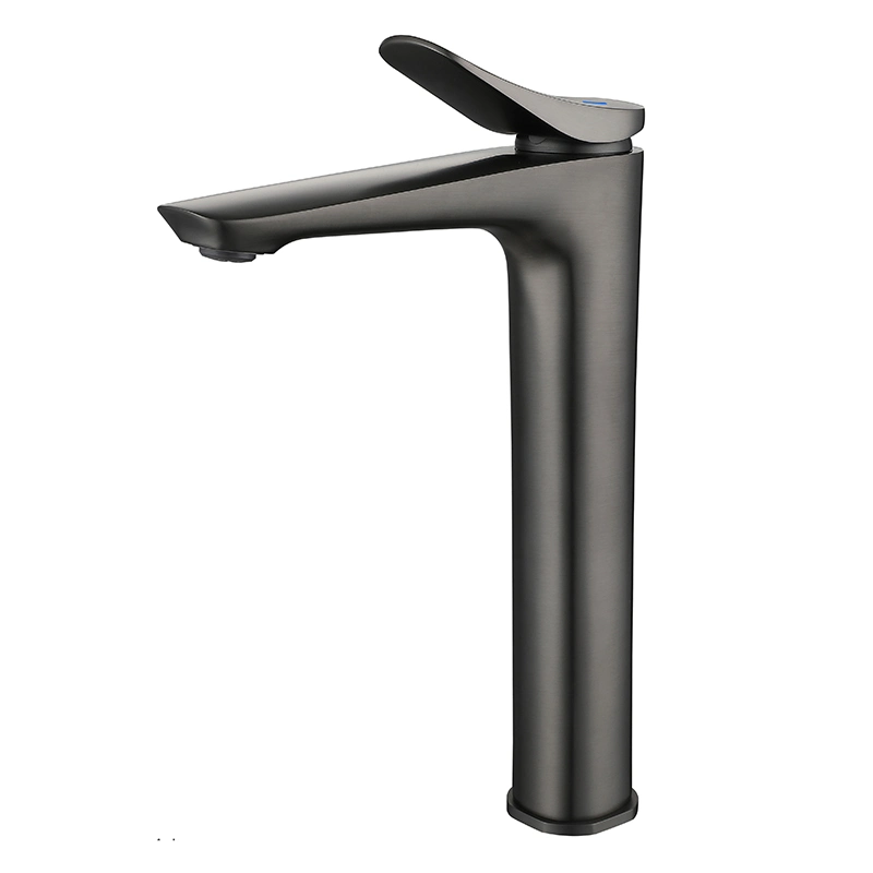 Single Handle Single Hole Gun with Inlet Pipe, Gray Cold and Hot Long Copper Basin Faucet