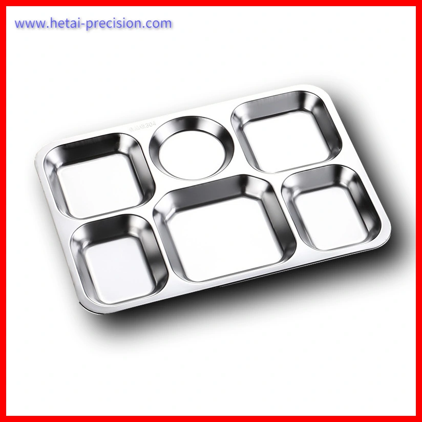 Restaurant Canteen School Use Stainless Steel Square Divided Service Plate/Food Tray