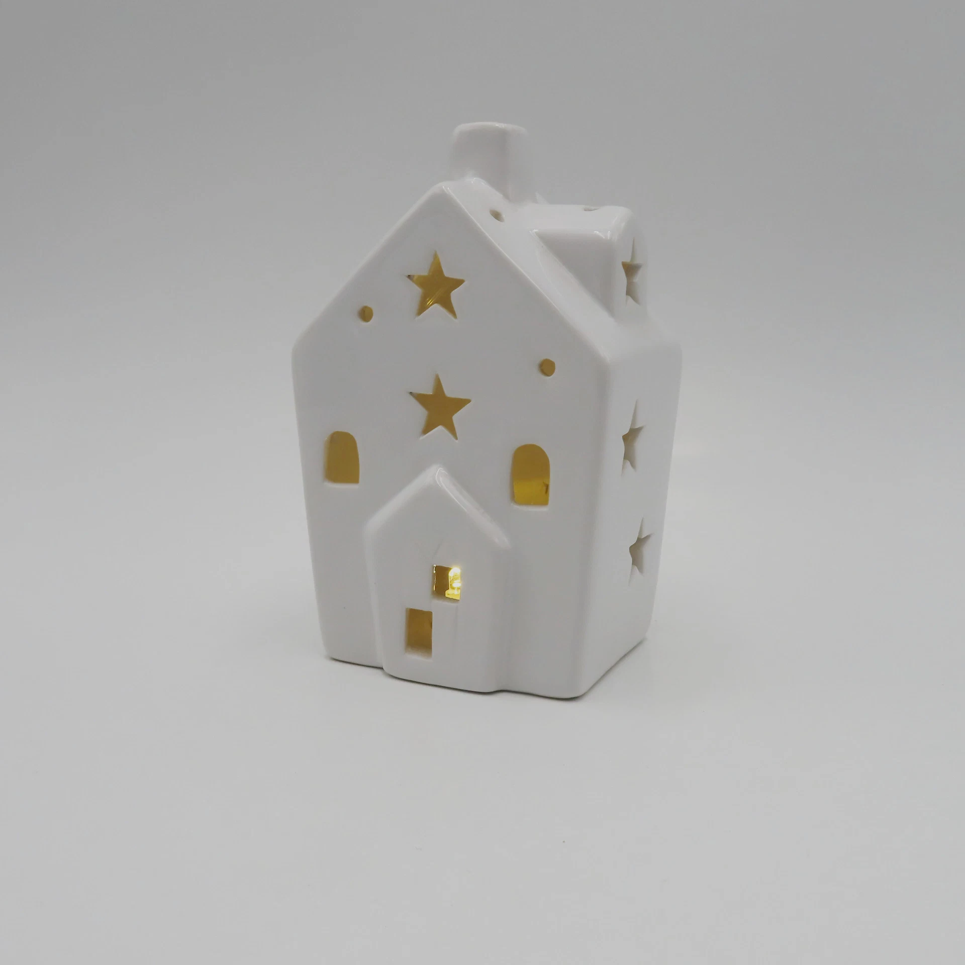 Ceramic House Holiday Gift Creative Hollowed White LED Christmas Home