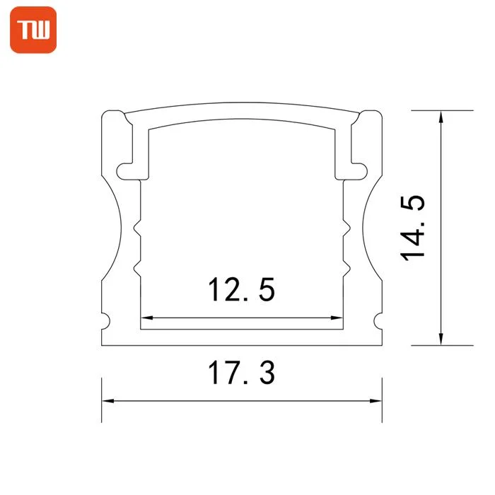 Profilé en aluminium pour bande LED avec encastré carré de 17X15mm pour montage en surface au sol, mur ou plafond