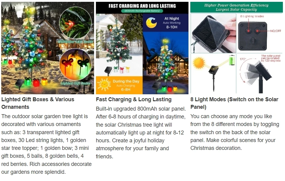 Lumières solaires pour arbres avec DEL 8 modes clignotants décoré cadeau Boîtes