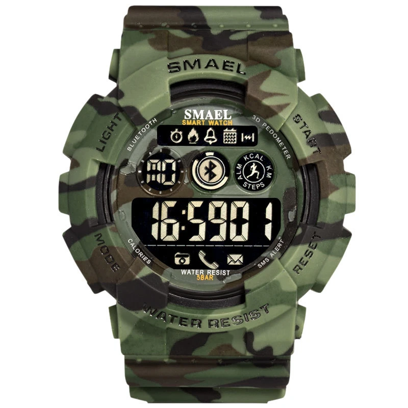 Gray Bluetooth Smart Watch Waterproof Pedometer Multi-Function Electronic Camouflage Sports Watch