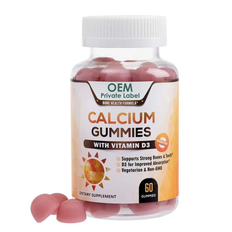 Personalización de la muestra de la vitamina Suplemento Alimenticio gomoso calcio Vitamina D3 Gummies para tener huesos sanos