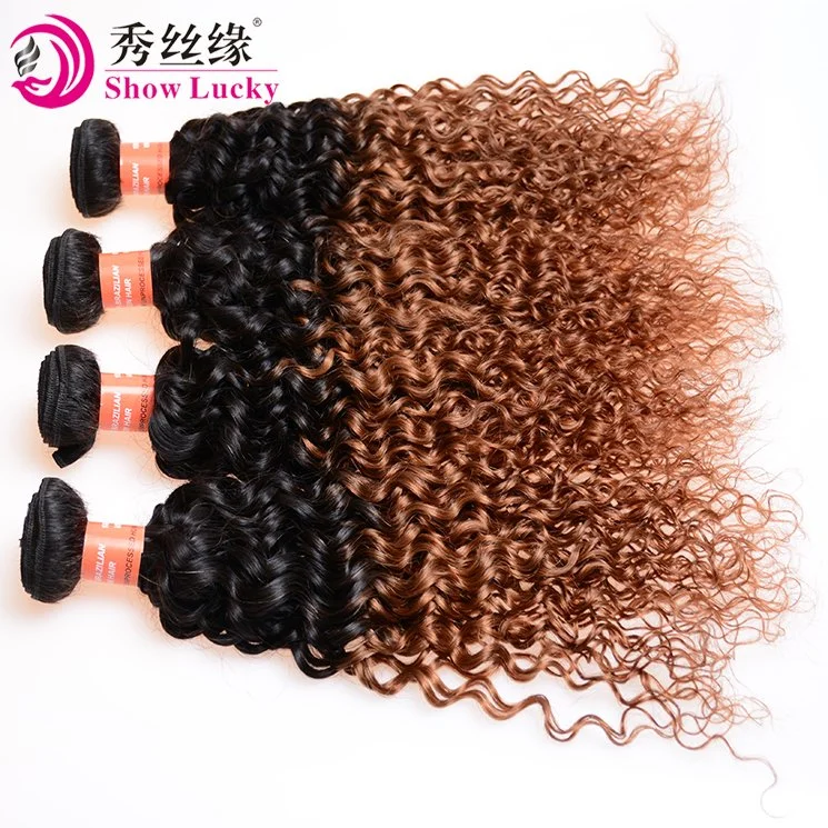 Stock Immediate Shipment Ombre 1b/30 Kinky Curly Remy Indian Human Hair Weaving