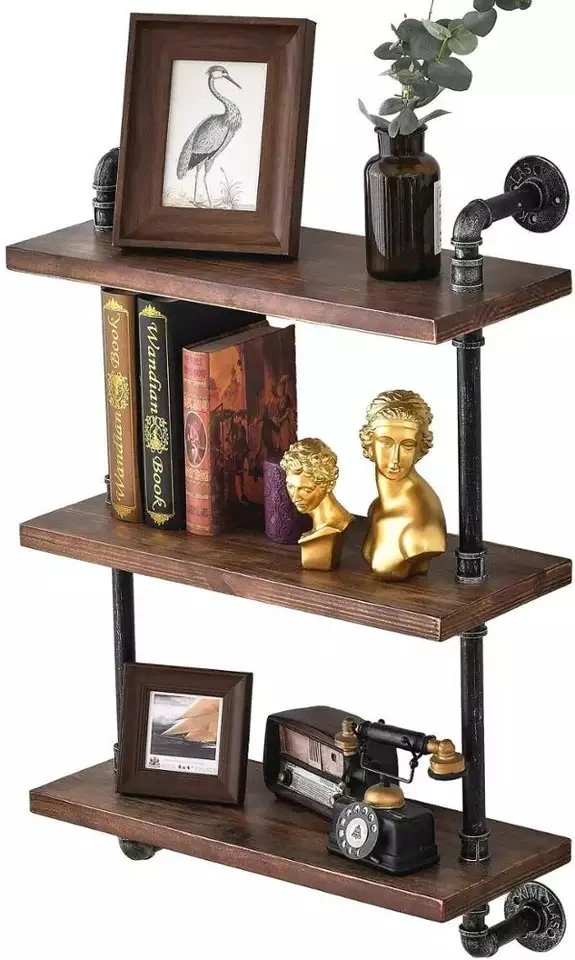 3-Shelf Pipe Furniture Metal Steel Iron Modern Industrial Bookcase Bookshelf Wall Mounted Kids Wooden Book Shelf