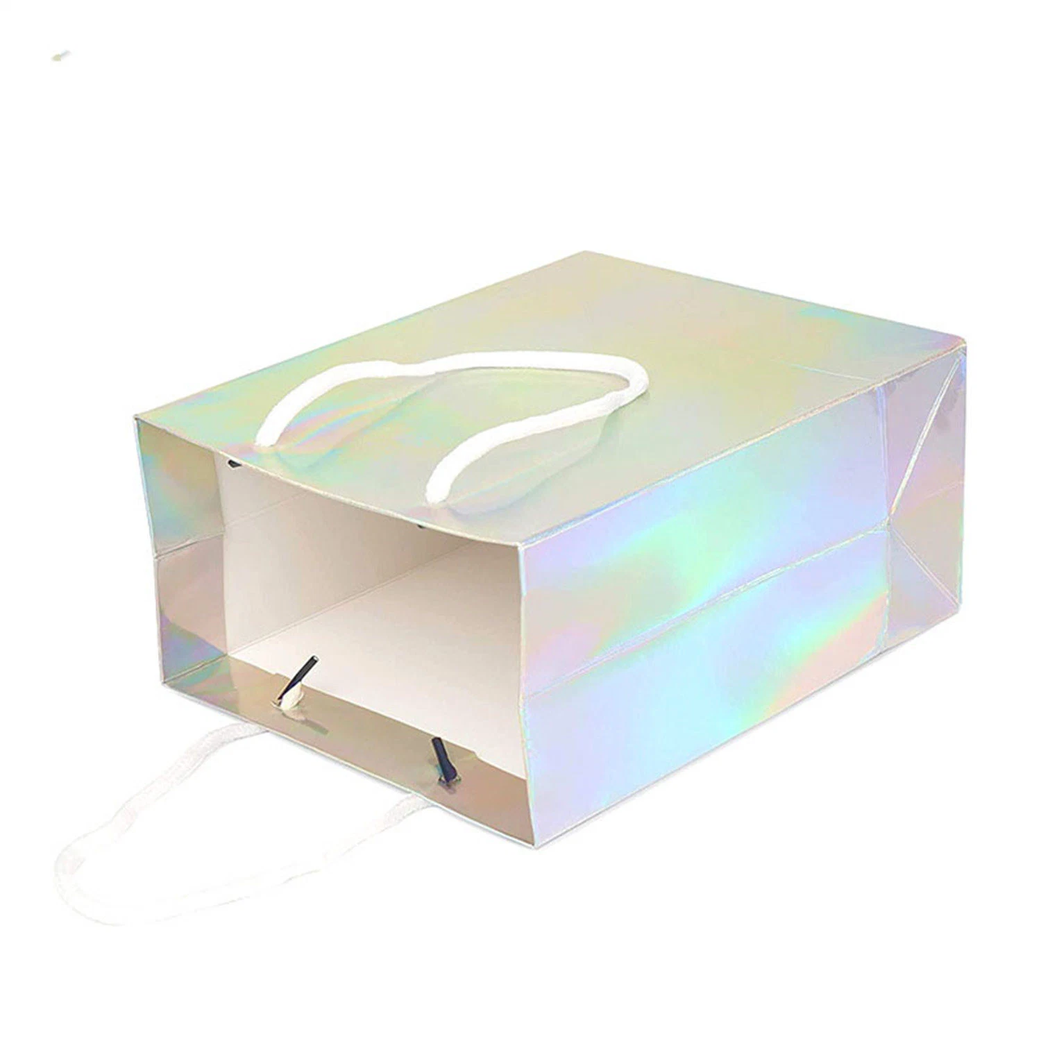 Customized Bag Rainbow Color Hardcover Christmas Gift Paper Holographic Laser Bag for Jewelry Cosmetic Shopping Bag