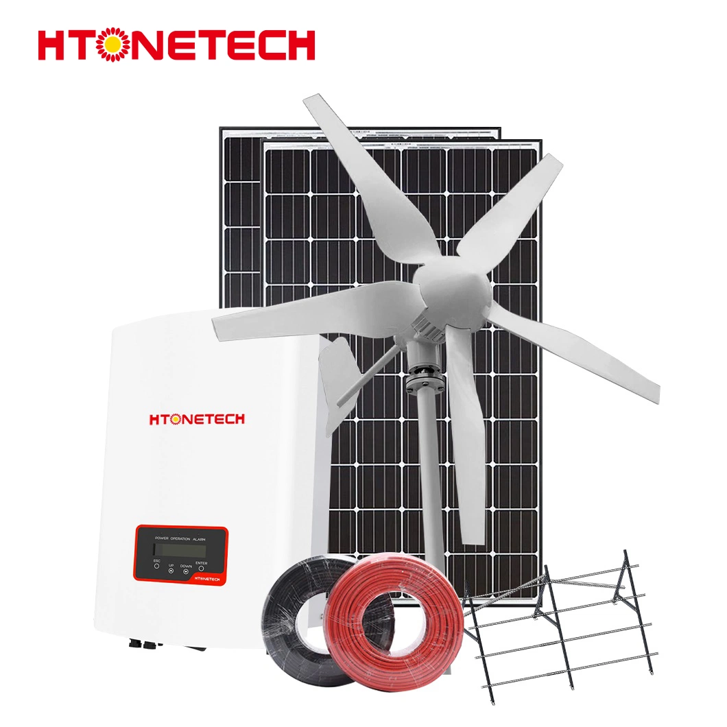 Htonetech Chine 24V Usine de panneaux solaires flexibles 500W 800W 1000W 1500W 2000W Chauffage 5kw Système d'alimentation solaire domestique avec la turbine éolienne la plus efficace.