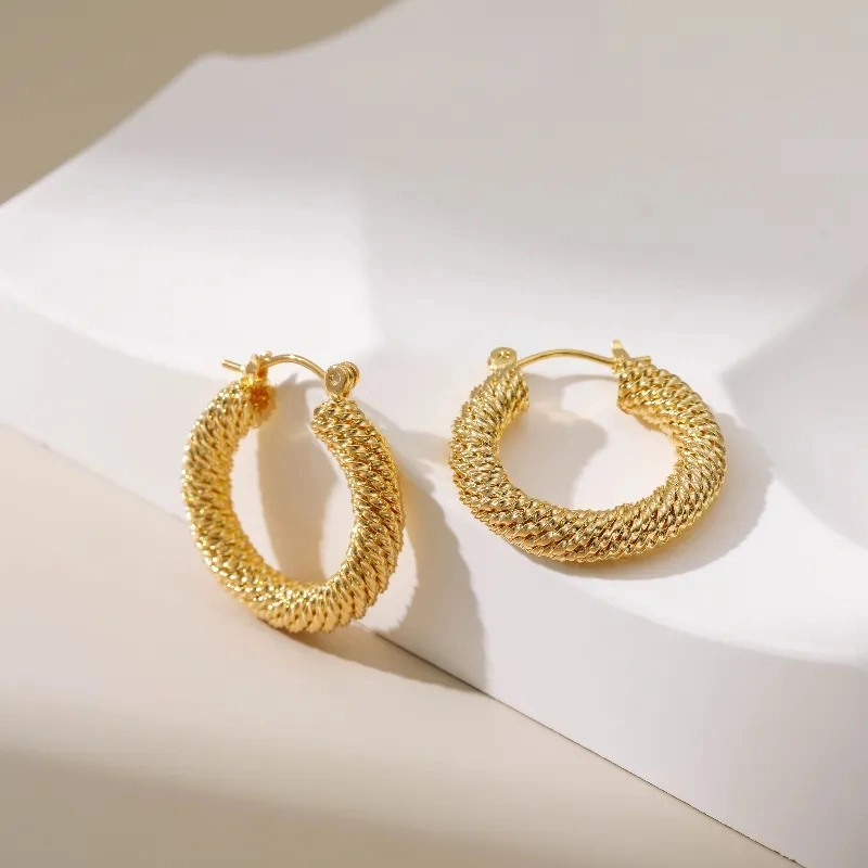 Fashion Circle Twist Ring Earrings Loop Ear Buckle Interlace Design Plated Real Gold Earrings Jewelry