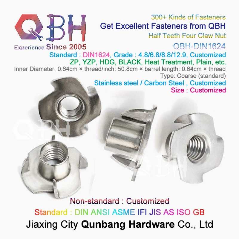 Qbh DIN1624 T-Nut Thread Insert Metal Carbon Stainless Steel Wood Wooden Customized T Type Nut Furniture Maintaining Repairing Replace Replacement Spare Parts