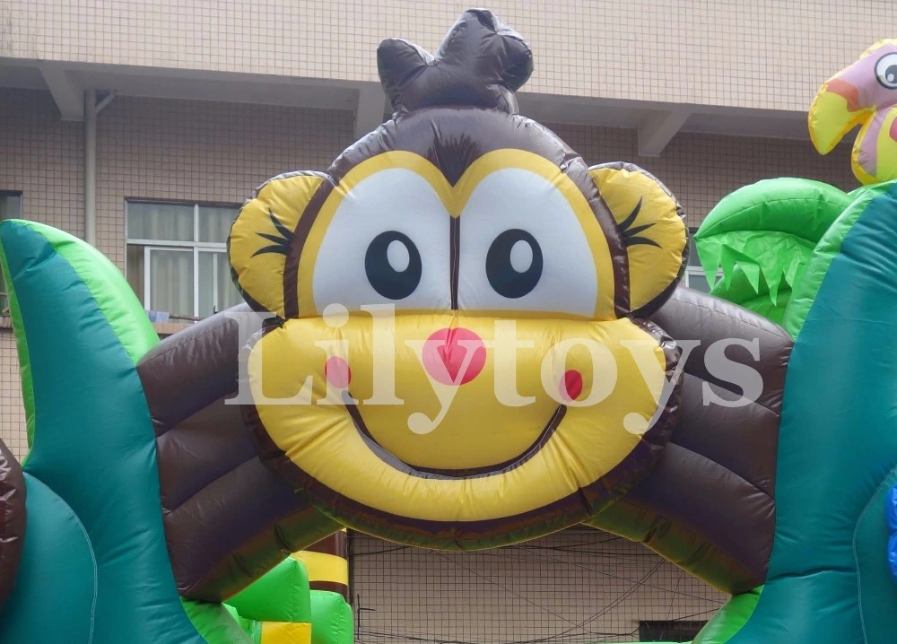 Inflables Trampolines Piscina divertido mono Bouncer, duradero, pequeños castillos con tobogán, tobogán inflable de la ciudad de diversión para niños