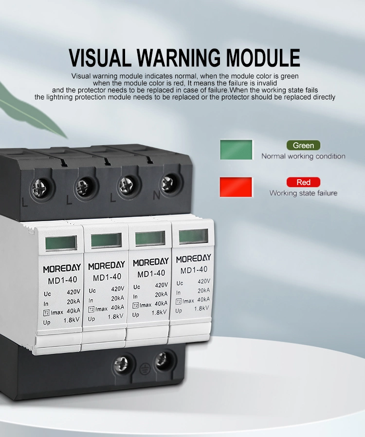 El dispositivo de protección de bombeo en el hogar Protector MCB AC 275V SPD 2p 20 ka~40KA Protección de tierra Pararrayos