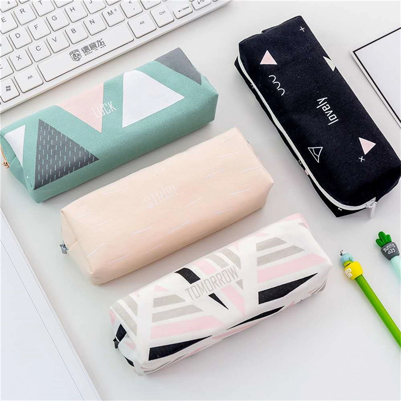 fashion Eco-Friendly Fabric Canvas Pouch Office School Children Pencil Box Zipper Bag