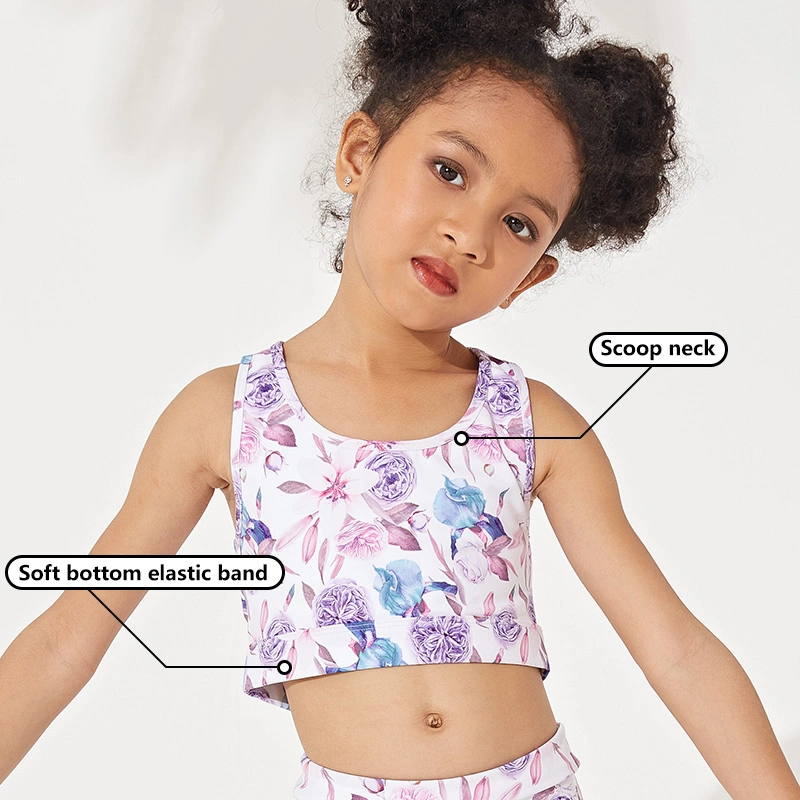 Ingorsports Sublimation Floral Pattern Print Soft Bottom Elastic Band Scoop Neck & Cut off Back Style Kids/ Children Swimwear Sports Wear