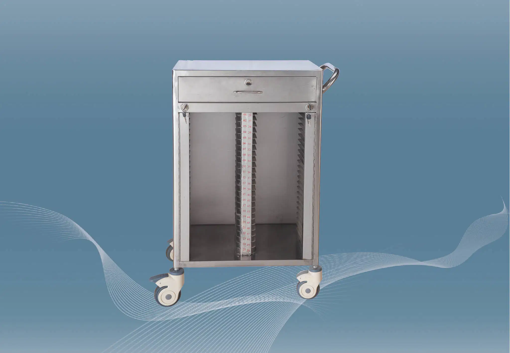 Hospital Medical Mobile Plastic Double Rows Record Clip Cart Stainless Steel Medical Record Trolley