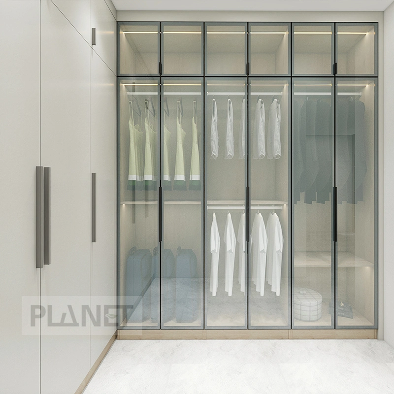 Toda la casa diseño de metal personalizados Muebles de Dormitorio Vestidor armario bastidor de aluminio puerta de cristal