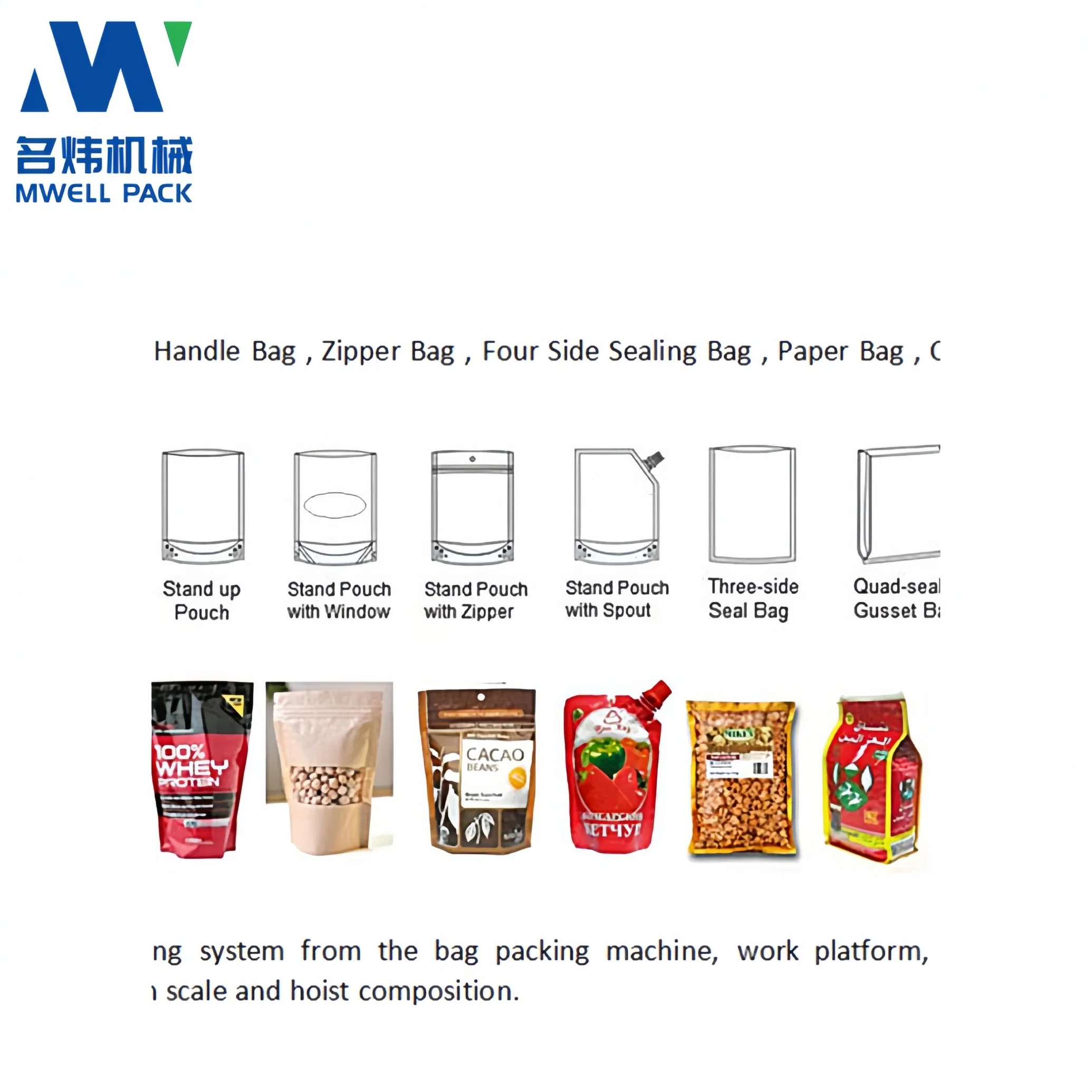 Mwellpack Factory Price Automatic Horizontal Flow Weighing Filling Packaging Sealing Packing Machine for Spaghetti Italian Pasta Stick Noodle Food