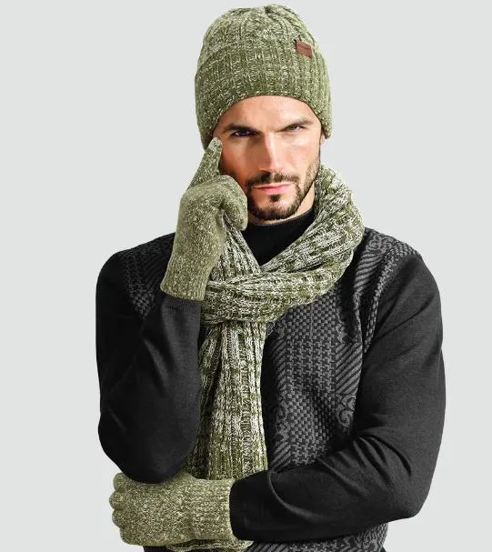 Winter warm Strickmütze Touchscreen Handschuhe lang Schal Set mit Fleece